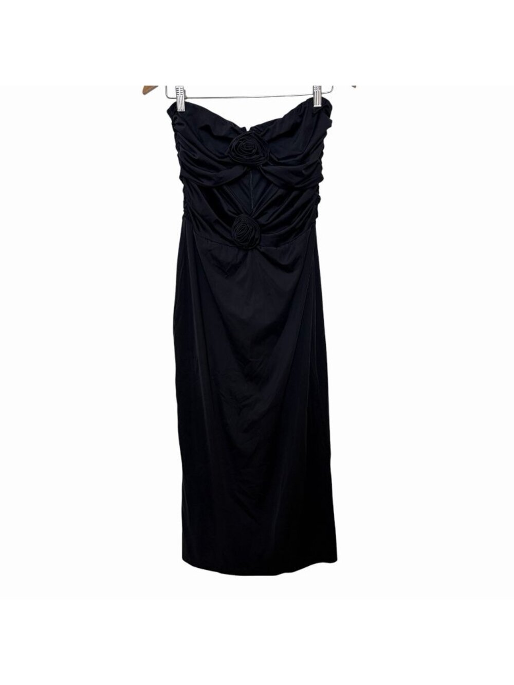 Torn by Ronny Kobo black spandex selena strapless midi dress size Large